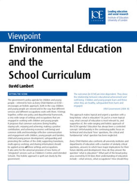 Environmental Education and the School Curriculum, Pamphlet Book