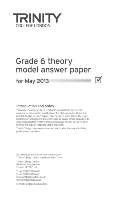 Trinity College London Theory Model Answers Paper (2013) Grade 6, Paperback / softback Book