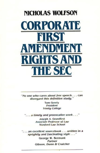 Corporate First Amendment Rights and the SEC, Hardback Book