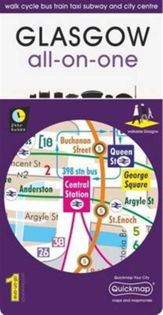 Glasgow All-On-One Map : Walk Cycle Bus Train Taxi Subway and City Centre, Sheet map, folded Book