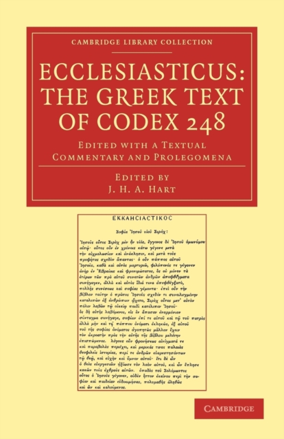 Ecclesiasticus: The Greek Text of Codex 248 : Edited with a Textual Commentary and Prolegomena, Paperback / softback Book