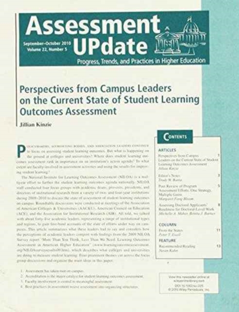 Assessment Update : Progress, Trends, and Practices in Higher Education, Paperback Book