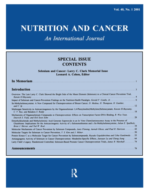 Selenium and Cancer : Larry C. Clark Memorial Issue: A Special Issue of Nutrition and Cancer, EPUB eBook