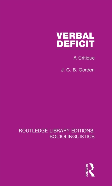 Verbal Deficit : A Critique, Hardback Book