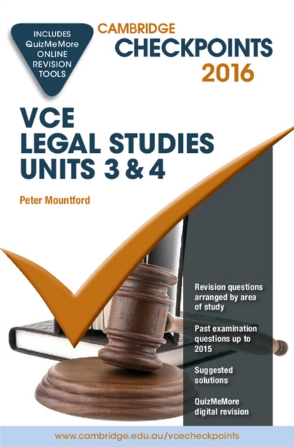Cambridge Checkpoints VCE Legal Studies Units 3 and 4 2016 and Quiz Me More, Mixed media product Book