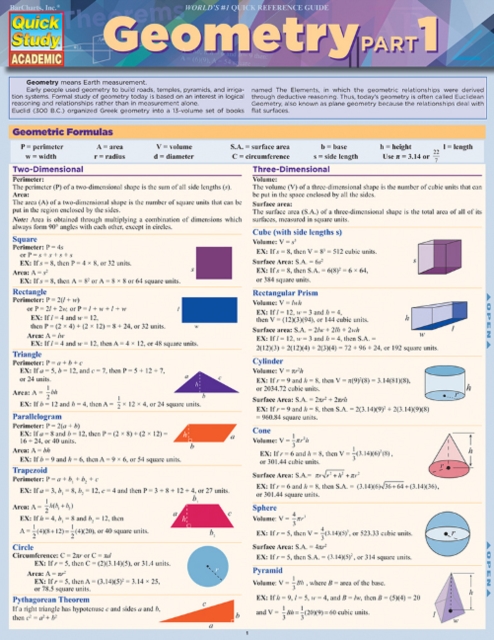 Geometry Part 1 : QuickStudy Laminated Reference Guide, Fold-out book or chart Book
