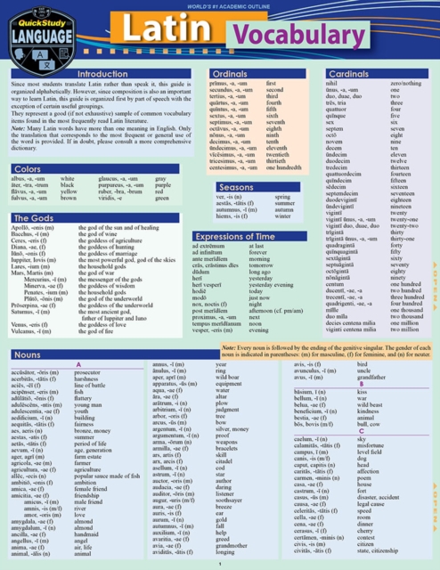Latin Vocabulary : a QuickStudy Laminated Reference Guide, PDF eBook