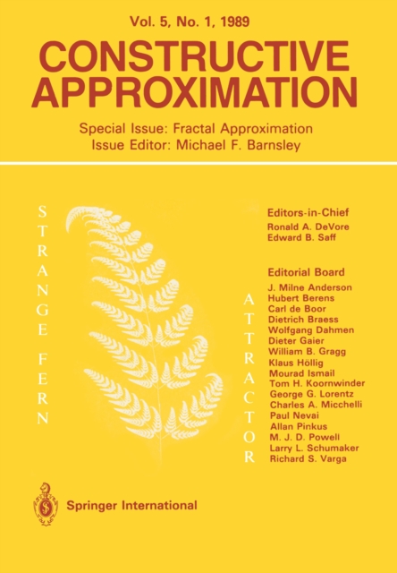 Constructive Approximation : Special Issue: Fractal Approximation, PDF eBook