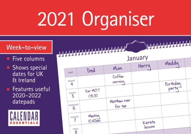 Essential Family Organiser Week-to-View A4 Planner Calendar 2021, Paperback Book