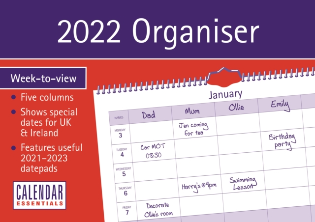 Essential Family Organiser Week-to-View A4 Planner Calendar 2022, Calendar Book