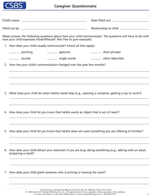 CSBS™ Record Forms and Caregiver Questionnaires : Communication and Symbolic Behavior Scales (CSBS™), Loose-leaf Book