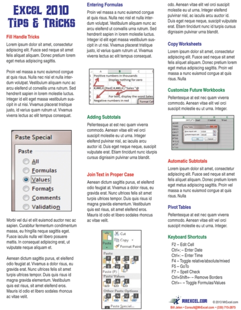 Excel 2010 Laminated Tip Card : Tips and Tricks from MrExcel, Pamphlet Book