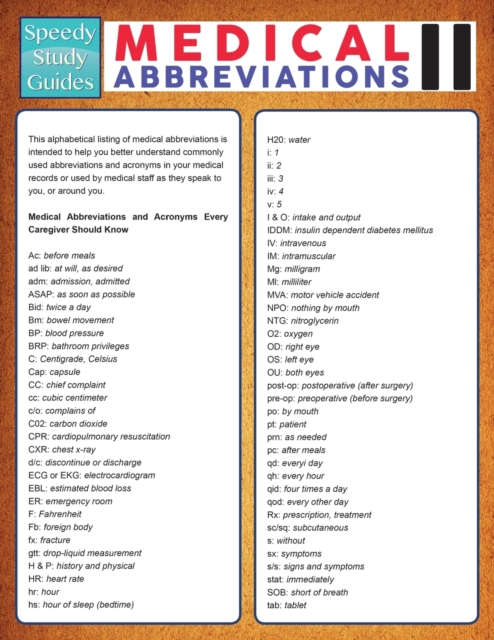 Medical Abbreviations II (Speedy Study Guide), Paperback / softback Book