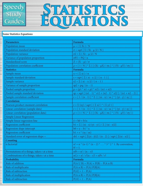 Statistics Equations (Speedy Study Guides : Academic), Paperback / softback Book