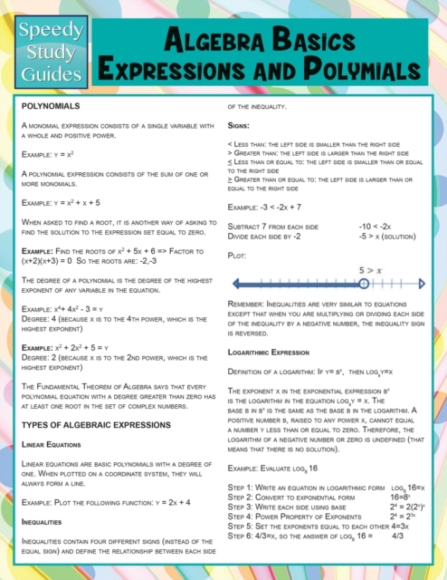 Algebra Basics, Expressions and Polymials (Speedy Study Guide), Paperback / softback Book