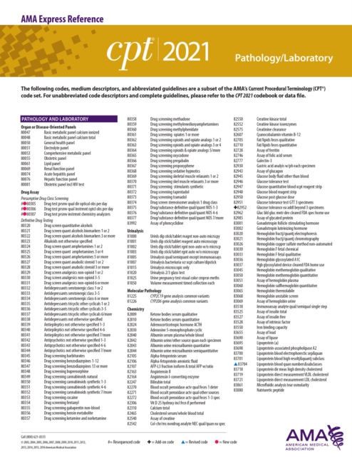 CPT 2021 Express Reference Coding Card: Pathology/Laboratory, PDF eBook