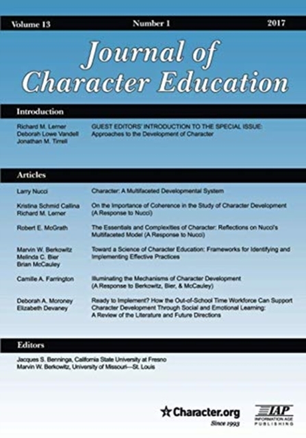 Journal of Character Education : National Academies of Sciences, Engineering, and Medicine Workshop on Approaches to the Development of Character Part 1, Paperback / softback Book