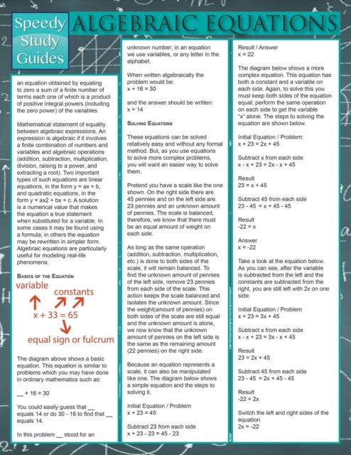 Algebraic Equations (Speedy Study Guide), Paperback / softback Book