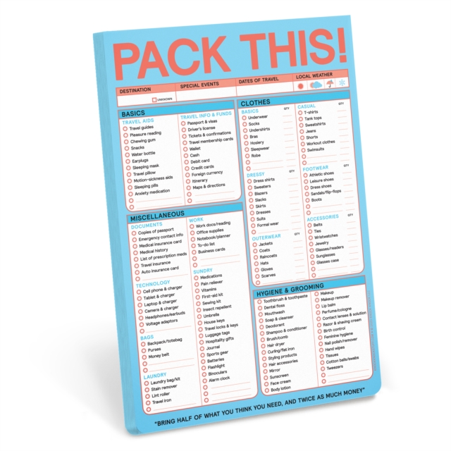 Knock Knock Pack This (Refresh) Classic Pad (Pastel Edition), Other printed item Book
