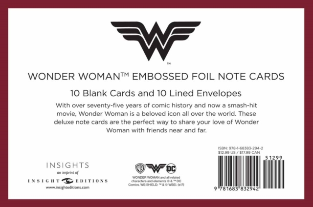 DC Comics: Wonder Woman Embossed Foil Note Cards : Set of 10, Notebook / blank book Book