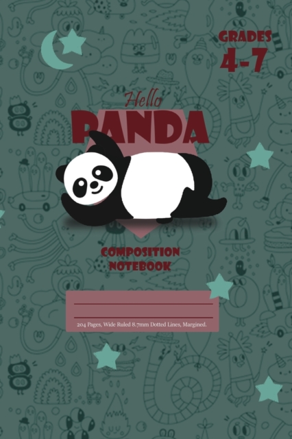 Hello Panda Primary Composition 4-7 Notebook, 102 Sheets, 6 x 9 Inch Olive Green Cover, Paperback / softback Book