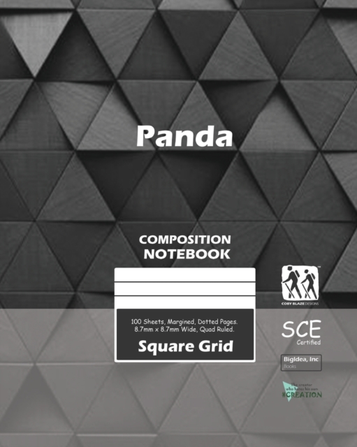 Panda Square Grid, Quad Ruled, Composition Notebook, 100 Sheets, Large Size 8 x 10 Inch Charcoal Triangle Cover, Paperback / softback Book