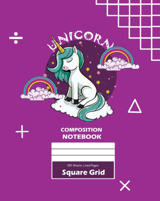 Unicorn Square Grid, Graph Paper Composition Notebook, 100 Sheets, Large 8 x 10 Inch, Quad Ruled Purple Cover, Paperback / softback Book