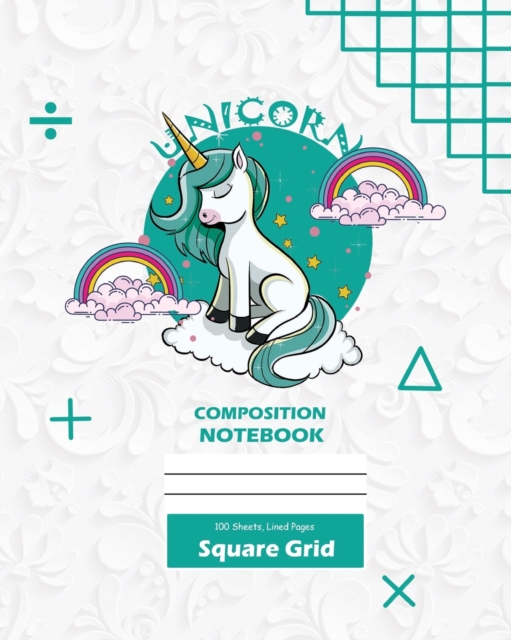 Unicorn Square Grid, Graph Paper Composition Notebook, 100 Sheets, Large 8 x 10 Inch, Quad Ruled White Cover, Paperback / softback Book