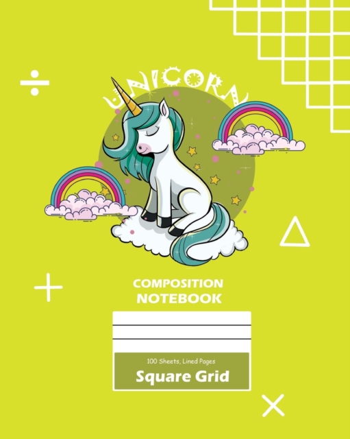 Unicorn Square Grid, Graph Paper Composition Notebook, 100 Sheets, Large 8 x 10 Inch, Quad Ruled Yellow Cover, Paperback / softback Book