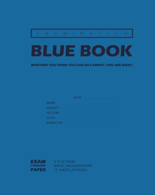 Examination Blue Book, Wide Ruled, 12 Sheets (24 Pages), Blank Lined, Write-in Booklet (Navy Blue), Paperback / softback Book