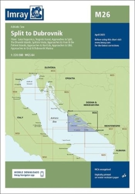 Imray Chart M26 : Split to Dubrovnik, Sheet map, folded Book