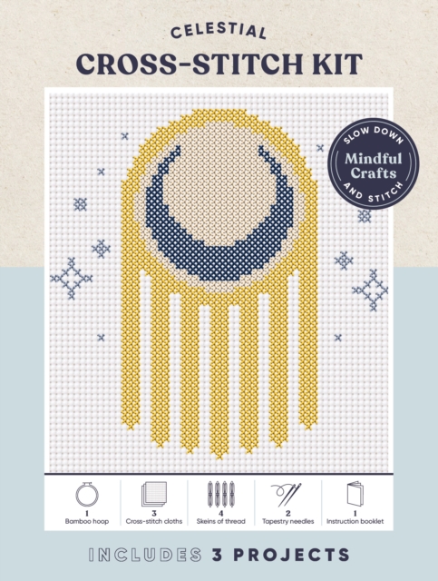 Mindful Crafts: Celestial Cross-Stitch Kit, Kit Book