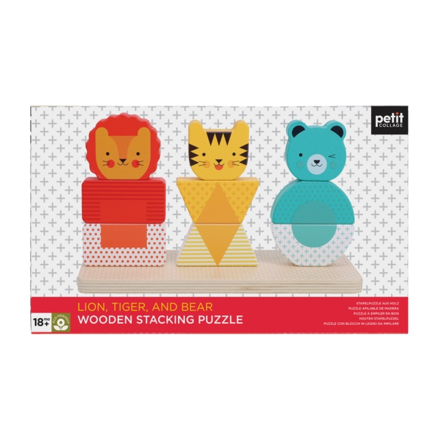 Lion, Tiger, and Bear Wooden Stacking Puzzle, Toy Book