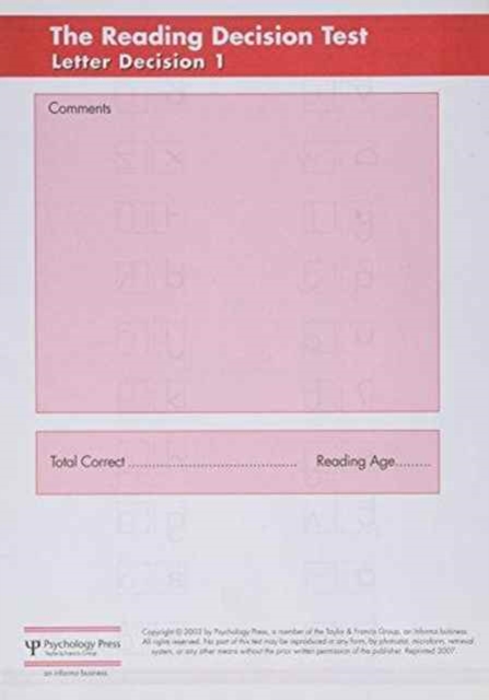 The Reading Decision Test : Letter Decision 1, Paperback / softback Book