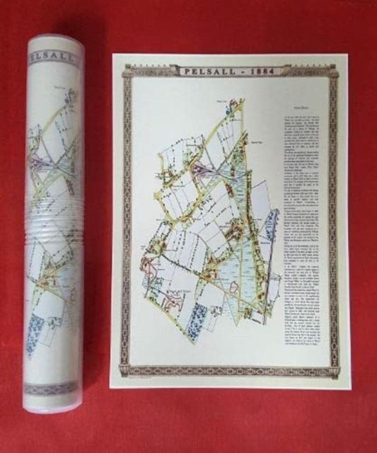 Pelsall village 1884 - Old Map supplied Rolled in a Clear Two Part Screw Presentation Tube - Print Size 45cm x 32cm, Sheet map, rolled Book