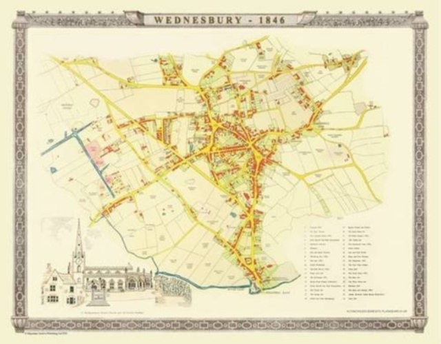 Old Map of Wednesbury 1846 : Colour Town Plan of Wednesbury in the Black Country, Sheet map, flat Book
