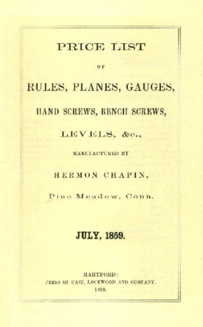 H. Chapin 1859 Price List, Paperback / softback Book