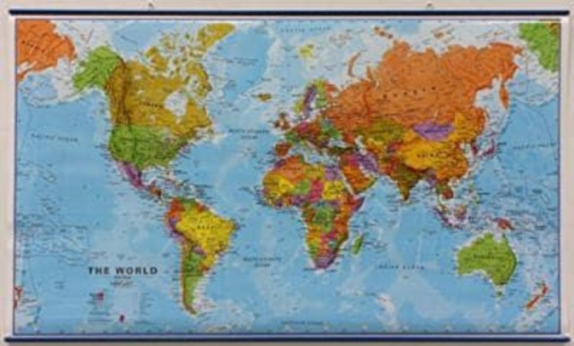 World political without flags laminated with hanging strips, Sheet map, rolled Book