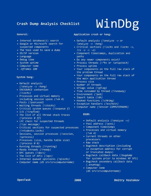 WinDbg : A Reference Poster and Learning Cards, Paperback / softback Book