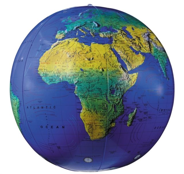 12" Dark Blue Topographical Inflatable Globe, Globe Book