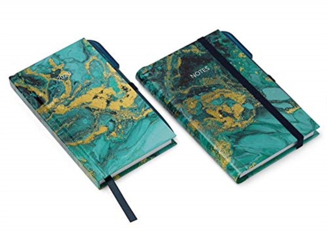 2020 Pocket Diary Set Marble Design : Beautiful pocket diary with pen plus notebook with pen, pocket and elastic tie, Mixed media product Book