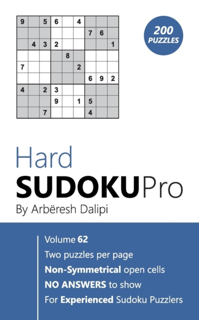 Hard Sudoku Pro : Book for Experienced Puzzlers (200 puzzles) Vol. 62, Paperback / softback Book
