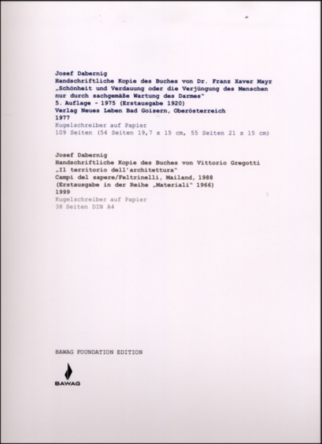 Josef Dabernig : Handwritten Copies, Paperback / softback Book