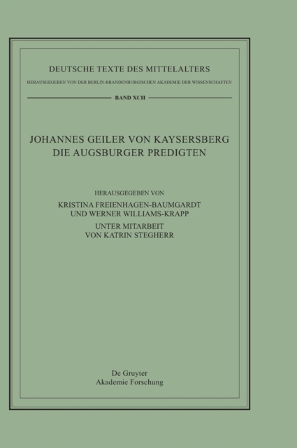 Johannes Geiler von Kaysersberg, Die Augsburger Predigten, Hardback Book
