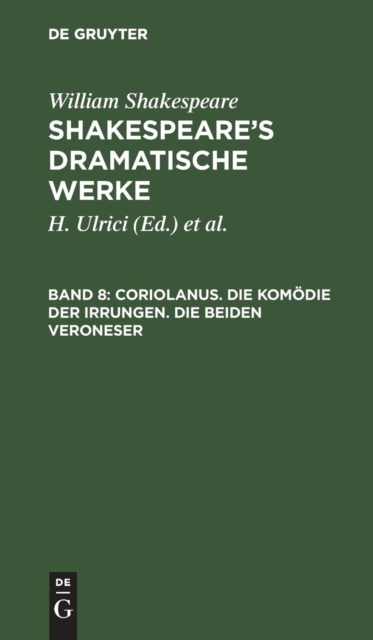 Coriolanus. Die Kom?die Der Irrungen. Die Beiden Veroneser, Hardback Book