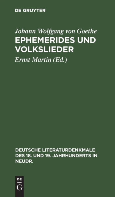 Ephemerides Und Volkslieder, Hardback Book