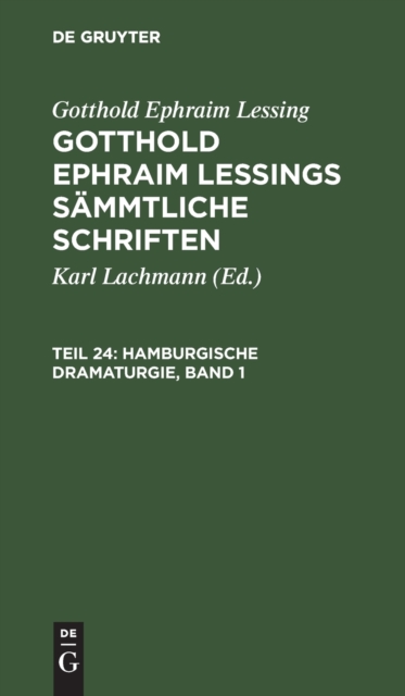 Hamburgische Dramaturgie, Band 1, Hardback Book