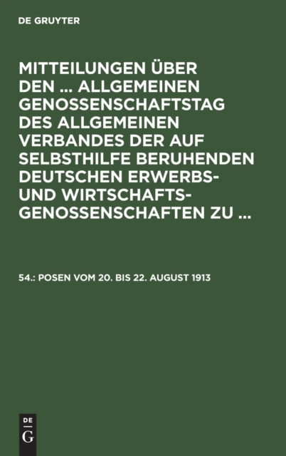 Posen Vom 20. Bis 22. August 1913, Hardback Book