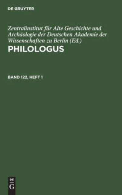Philologus. Band 123, Heft 1, Hardback Book