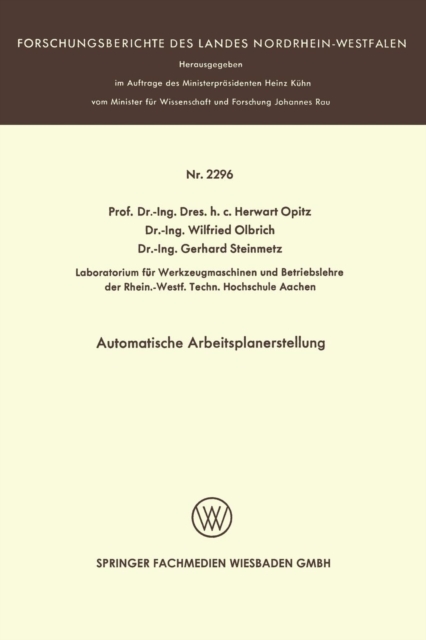 Automatische Arbeitsplanerstellung, Paperback / softback Book